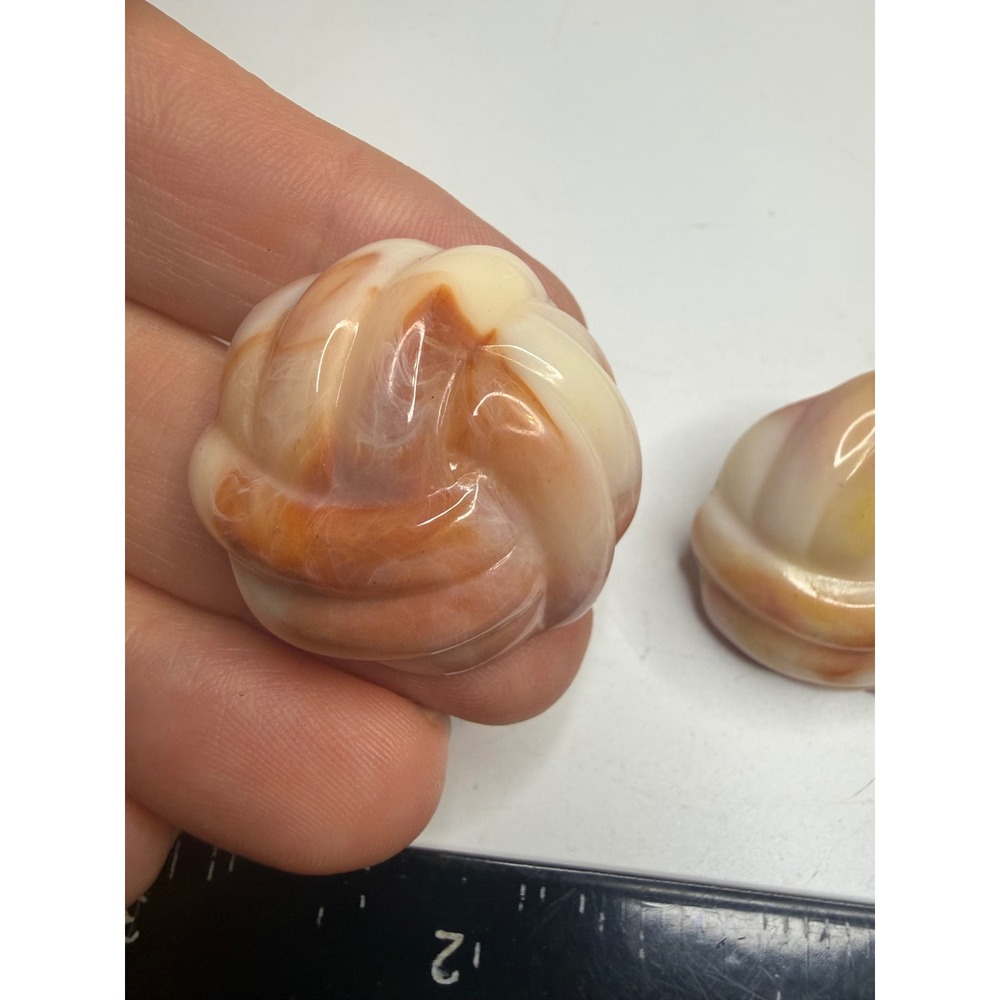 Vintage Marbled Acrylic Knot Stud Earrings Brown Cream Swirl Button Chunky Retro